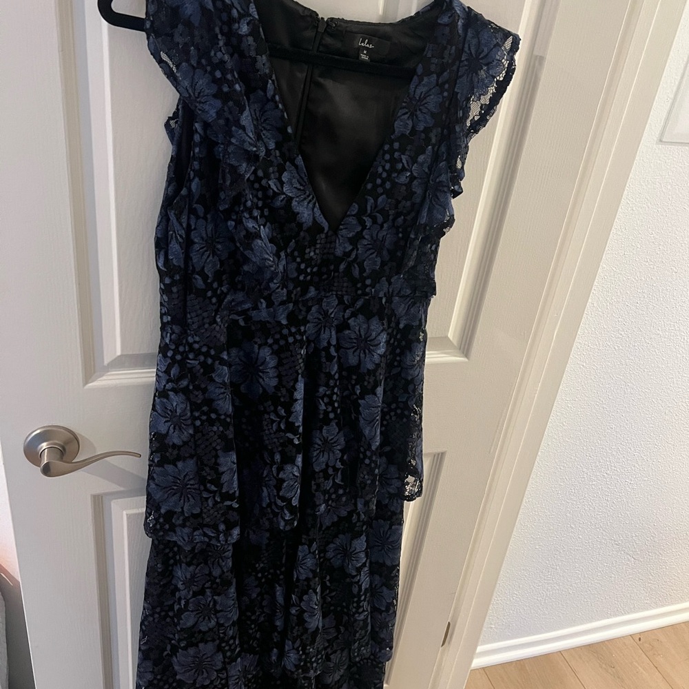 Lulu's Midnight Blue Floral Lace Maxi Dress